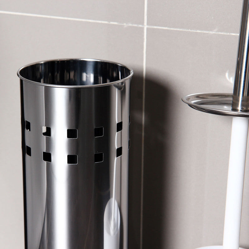 Stainless Steel Toilet Brush With Base and Long-Handled Brush for Bathroom Toilet Cleaning-Silver