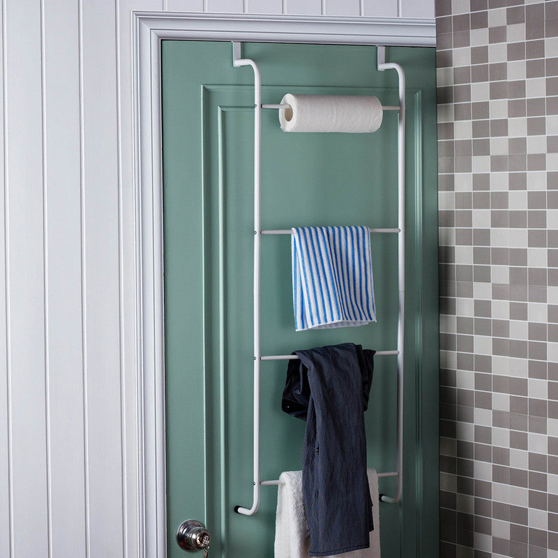 Over The Door Towel Rack Metal Behind Door Hanger for Bathroom Bedroom-White