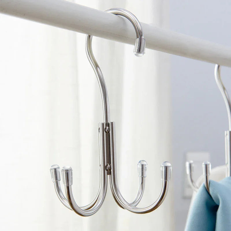 Stainless Steel Storage Hanger With 4 Hooks For Bras Ties Bag and Belts-Silver