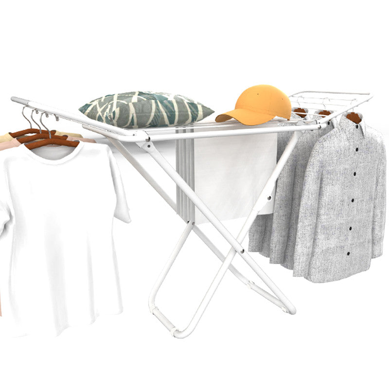Double Wing Floor Folding Drying Rack For Clothes Quilt Towel-White