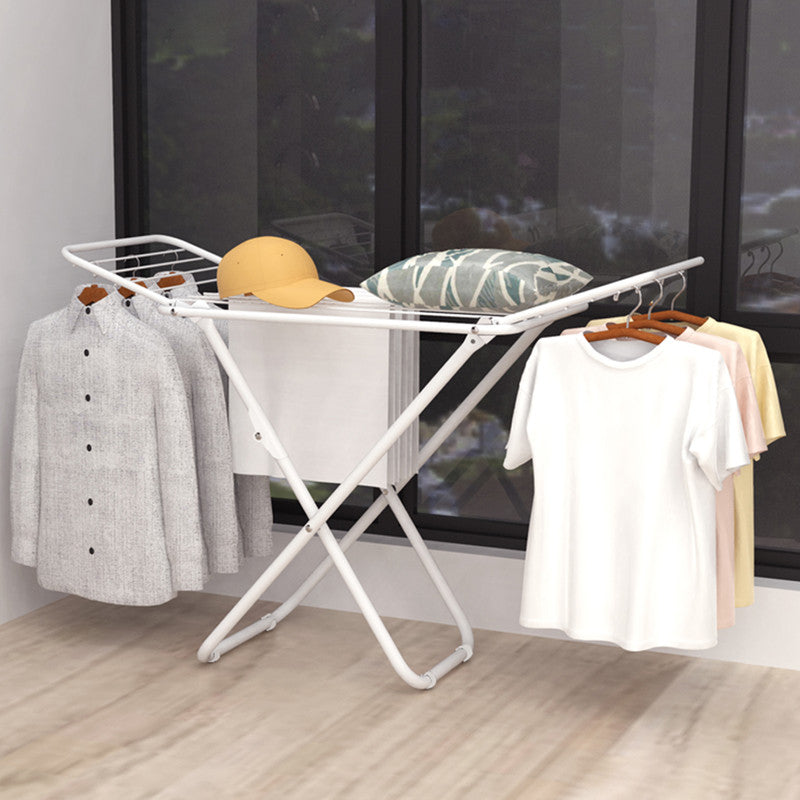 Double Wing Floor Folding Drying Rack For Clothes Quilt Towel-White