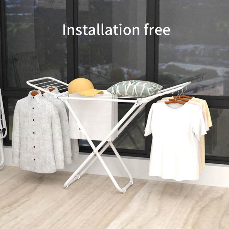 Double Wing Floor Folding Drying Rack For Clothes Quilt Towel-White