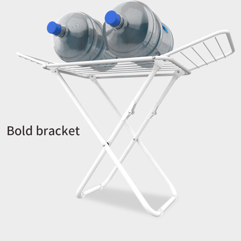 Double Wing Floor Folding Drying Rack For Clothes Quilt Towel-White