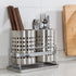 Stainless Steel Double-Tube Cutlery Basket With Storage Rack for Household Kitchen-Silver
