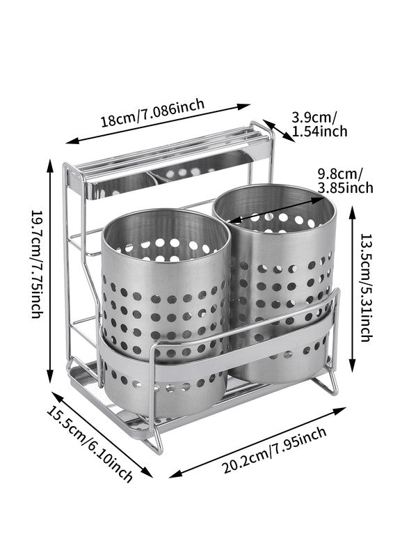 Stainless Steel Kitchen Tableware Storage Rack, With Knife Rack,Spoon And Chopstick Rack-Silver