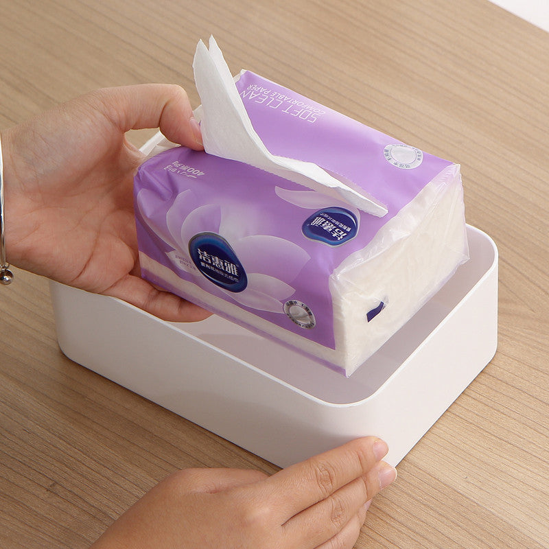 Desktop Tissue Box Height-Adjustable Storage Box for Home Living Room And Dining Room-White