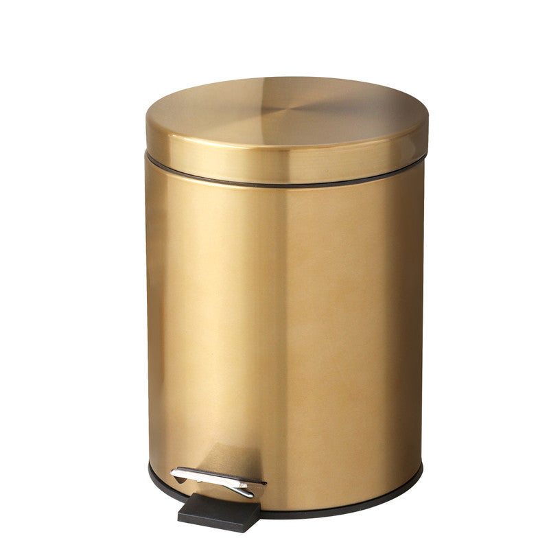 5L Stainless Steel Round Trash Can With Lid And Foot Pedal for Household Kitchen Hotel-Champagne Gold