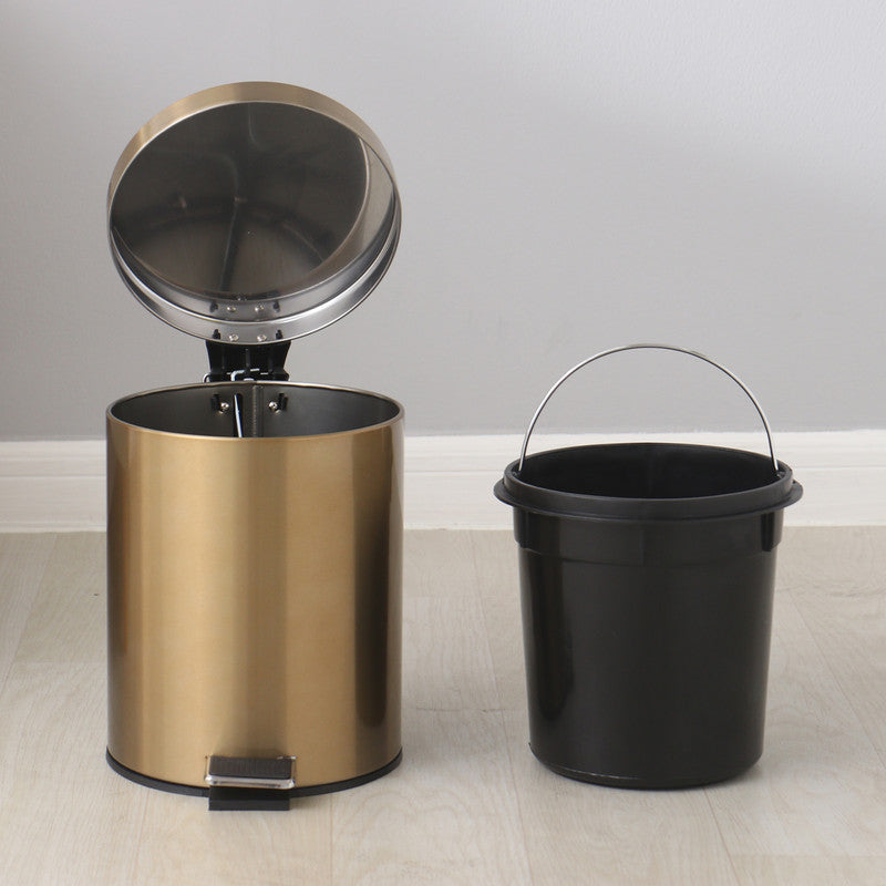 5L Stainless Steel Round Trash Can With Lid And Foot Pedal for Household Kitchen Hotel-Champagne Gold