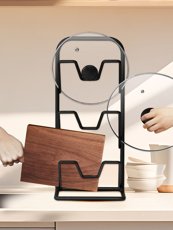 Three-layer Pot Lid Rack Kitchen Countertop Organizer for Cutting Board-Black