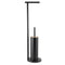 2-in-1 Iron Floor Standing Roll Paper Holder and Bamboo Lid Toilet Brush For Bathroom and Toilet-Black