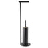 2-in-1 Iron Floor Standing Roll Paper Holder and Bamboo Lid Toilet Brush For Bathroom and Toilet-Black
