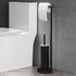 2-in-1 Iron Floor Standing Roll Paper Holder and Bamboo Lid Toilet Brush For Bathroom and Toilet-Black