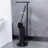 2-in-1 Iron Floor Standing Roll Paper Holder and Bamboo Lid Toilet Brush For Bathroom and Toilet-Black