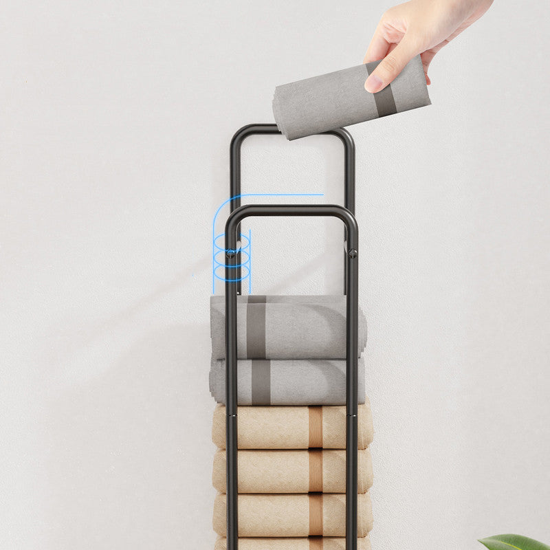 Double-Pole Towel Rack, Wall-Mounted Storage Rack for Bathroom,Black