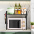 Metal Shelf For Microwave Oven 2 Level Kitchen Storage Rack With 4 Hooks-Black