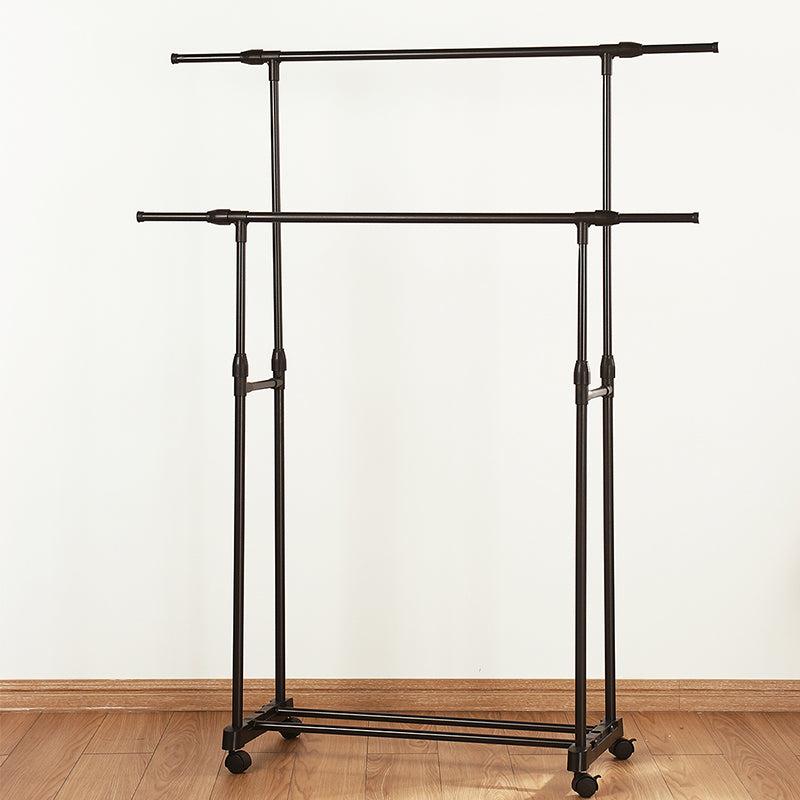 Double-rod Adjustable Clothes Rack with Pulley-Back