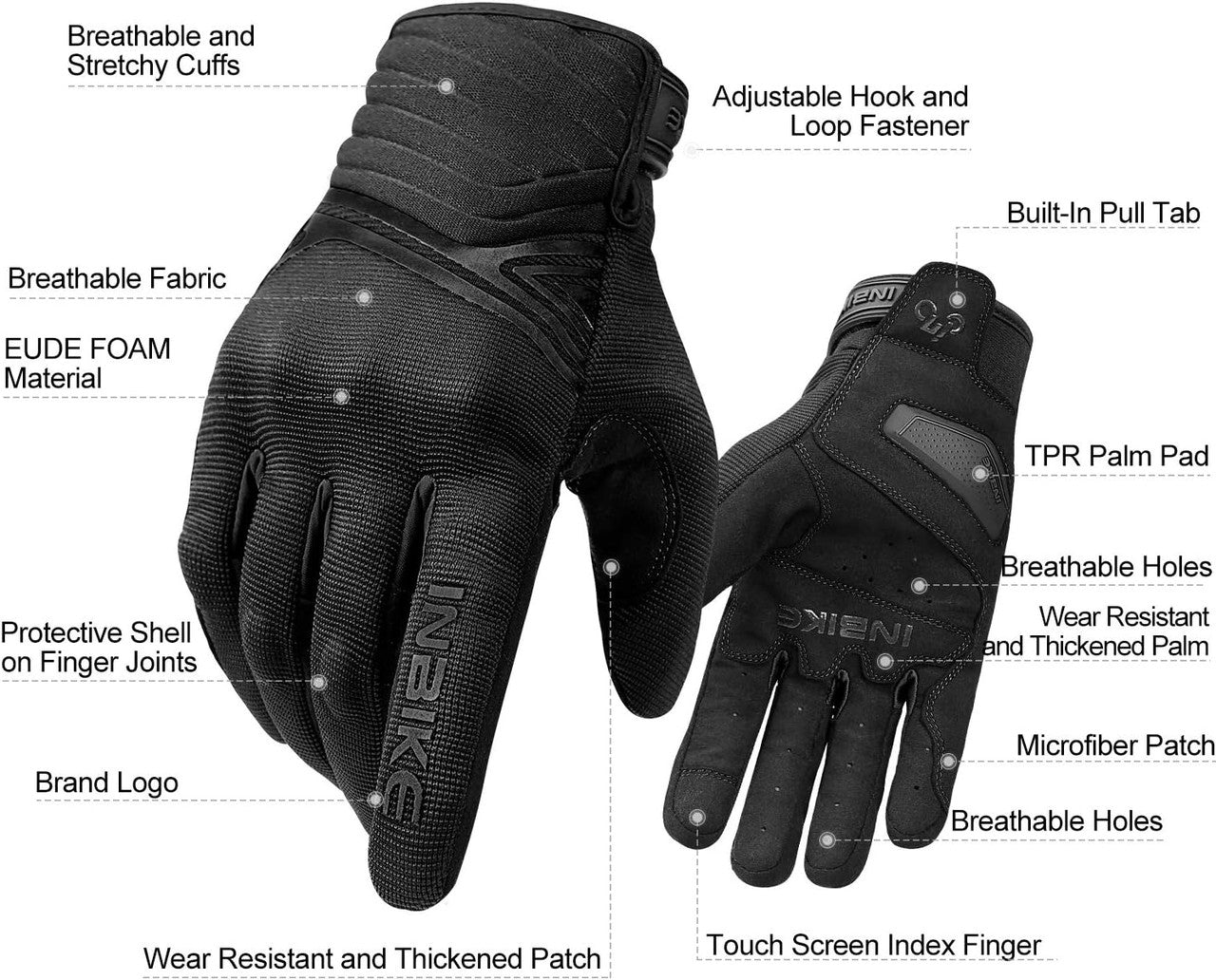 Breathable Mesh Motorcycle Gloves Touchscreen with TPR Palm Pad Hard Knuckle-Back-Medium