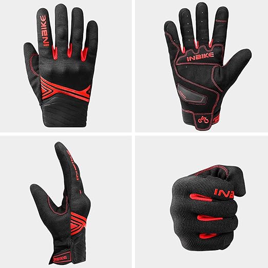 Breathable Mesh Motorcycle Gloves Touchscreen with TPR Palm Pad Hard Knuckle-Red-Small