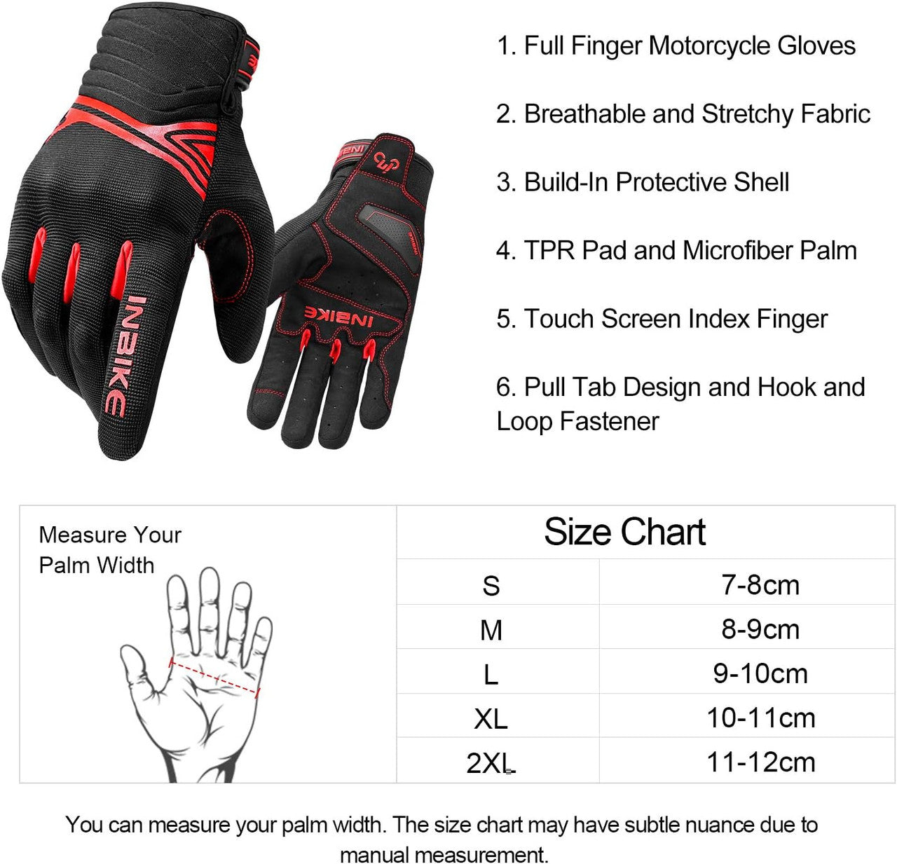 Breathable Mesh Motorcycle Gloves Touchscreen with TPR Palm Pad Hard Knuckle-Red-Large