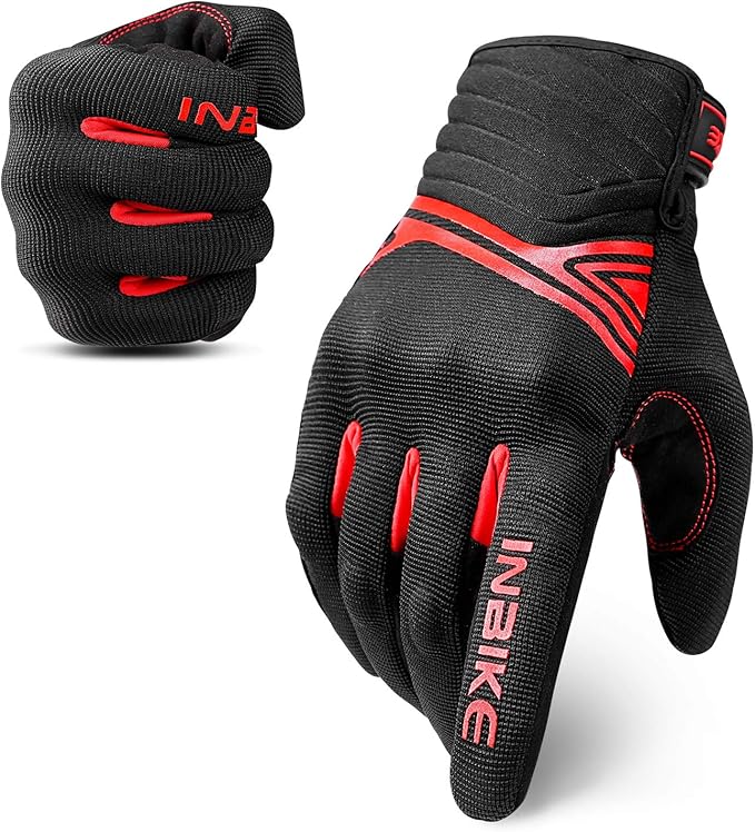 Breathable Mesh Motorcycle Gloves Touchscreen with TPR Palm Pad Hard Knuckle-Red-XXLarge