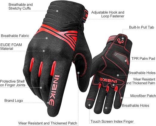 Breathable Mesh Motorcycle Gloves Touchscreen with TPR Palm Pad Hard Knuckle-Red-XXLarge