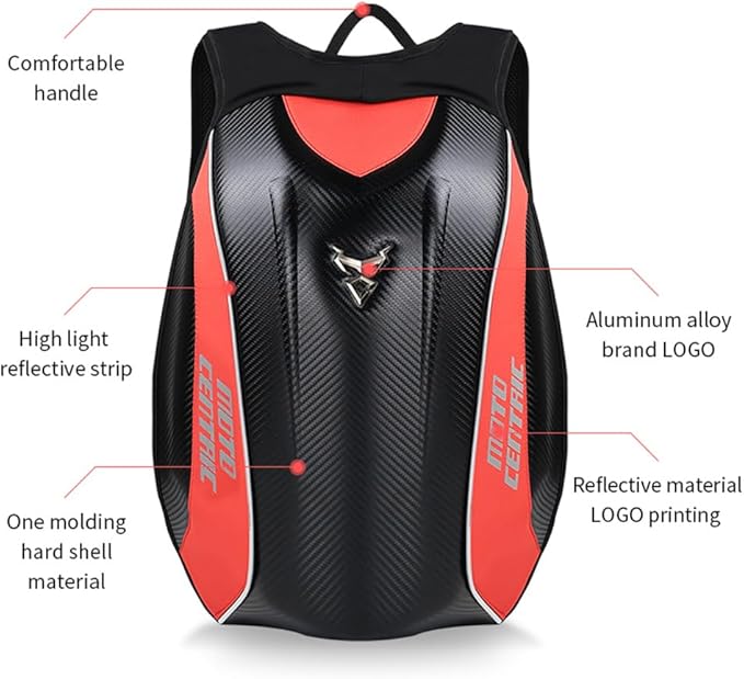 Motorcycle Backpack Waterproof Carbon Fiber-Red