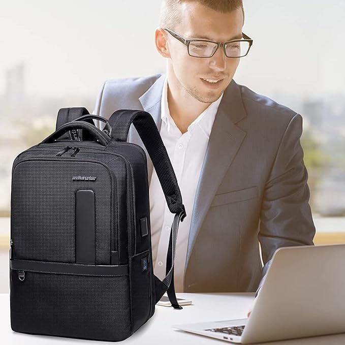 27L Laptop Backpack for Men–USB & Type-C Charging Port, Water-Resistant, Fits 17" Laptop, Expandable, Perfect for Office and Travel-Blue