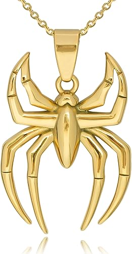 Spider Pendant Necklace Surgical Steel Superhero Spiderman Jewelry for Kids- Gold-A