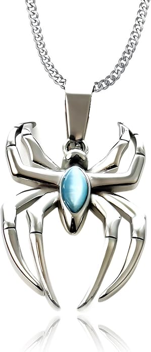 Spider Pendant Necklace Surgical Steel Superhero Spiderman Jewelry for Kids- Silver B
