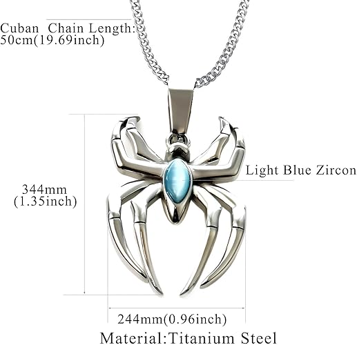 Spider Pendant Necklace Surgical Steel Superhero Spiderman Jewelry for Kids- Silver B