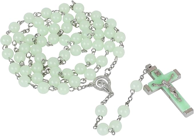 Rosary Beads Catholic - Green Rosaire Glow in the Dark Cross Necklace for Men Women-Green