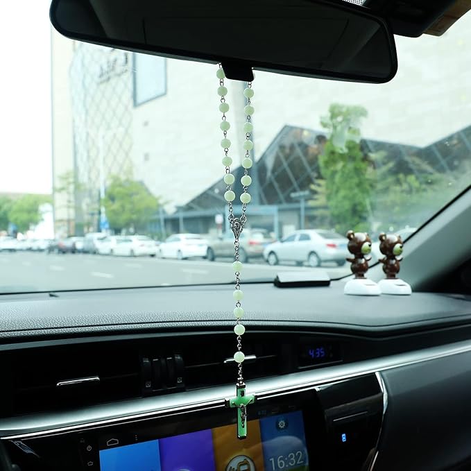 Rosary Beads Catholic - Green Rosaire Glow in the Dark Cross Necklace for Men Women-Green