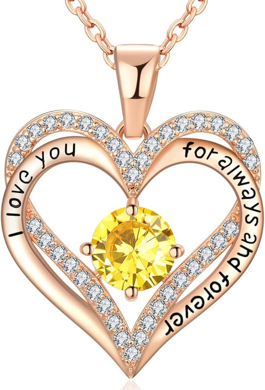 18K Rose Gold Necklaces for Women, 929 Sterling Silver Gifts for Mothers Day, Jewelry for Wife Mom Her Girlfriend, Birthstone Diamond Necklace for Birthday Anniversary, Heart Pendant Jewelry-NOV