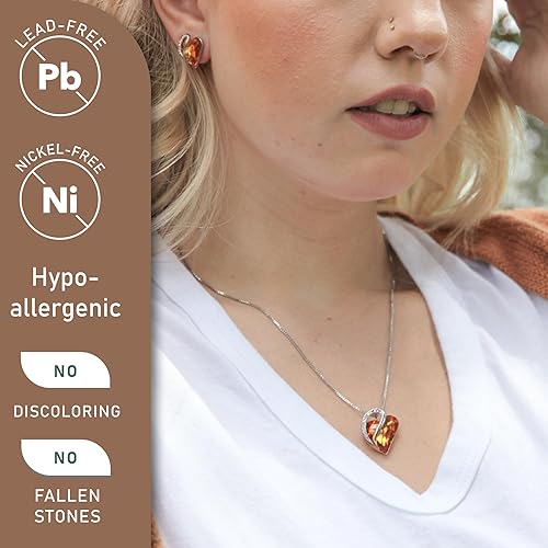 Infinity Love Heart Necklace, Birthstone Necklace for Women, Jewelry for Women with Healing Crystals, Allergy Free Pendant Necklace-11a-November-Amber Brown