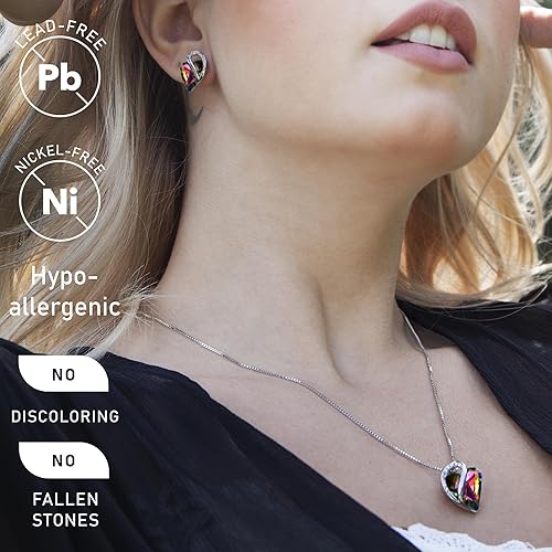 Infinity Love Heart Necklace, Birthstone Necklace for Women, Jewelry for Women with Healing Crystals, Allergy Free Pendant Necklace-13a-Protection-Rainbow Black