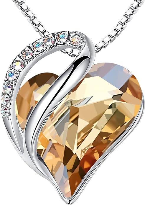 Infinity Love Heart Necklace, Birthstone Necklace for Women, Jewelry for Women with Healing Crystals, Allergy Free Pendant Necklace-14-Power-Golden Yellow Shade