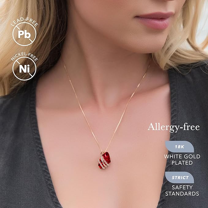 Wish Stone Pendant Necklace, Necklaces for Women with Birthstone Crystals, Allergy-Free Jewelry for Women with Gift Box, 18K Rose Gold Plated or Silver-tone Birthstone Necklace for Women-01-January July Birthstone-Ru Red