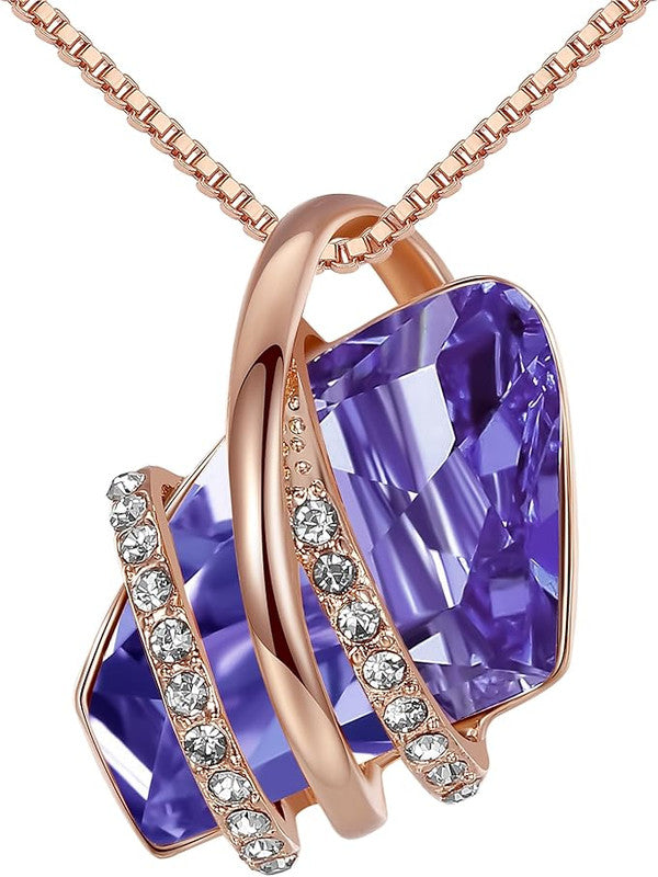 Wish Stone Pendant Necklace, Necklaces for Women with Birthstone Crystals, Allergy-Free Jewelry for Women with Gift Box, 18K Rose Gold Plated or Silver-tone Birthstone Necklace for Women-02-February Birthstone-Tanzanite Purple