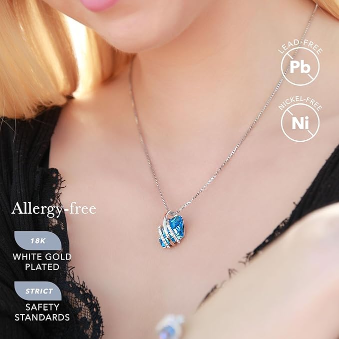 Wish Stone Pendant Necklace, Necklaces for Women with Birthstone Crystals, Allergy-Free Jewelry for Women with Gift Box, 19K Rose Gold Plated or Silver-tone Birthstone Necklace for Women-03-March December Birthstone