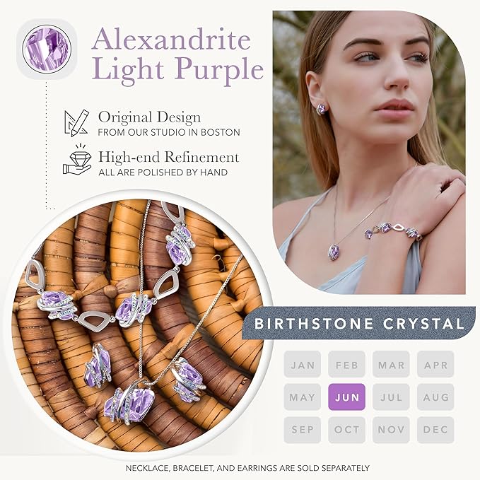 Wish Stone Pendant Necklace, Necklaces for Women with Birthstone Crystals, Allergy-Free Jewelry for Women with Gift Box, 22K Rose Gold Plated or Silver-tone Birthstone Necklace for Women-06-June Birthstone-Alexandrite Light
