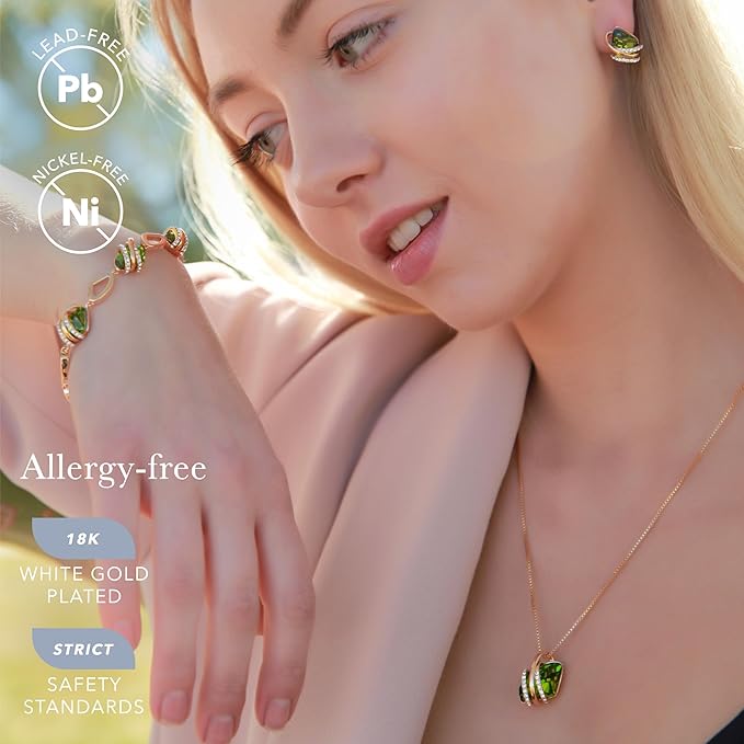Wish Stone Pendant Necklace, Necklaces for Women with Birthstone Crystals, Allergy-Free Jewelry for Women with Gift Box, 23K Rose Gold Plated or Silver-tone Birthstone Necklace for Women-08-August Birthstone-Peridot Green