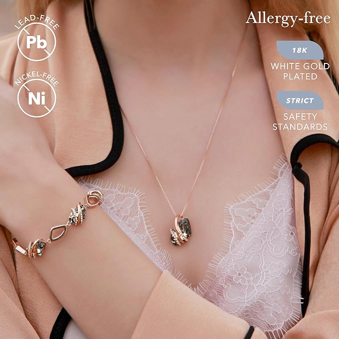 Wish Stone Pendant Necklace, Necklaces for Women with Birthstone Crystals, Allergy-Free Jewelry for Women with Gift Box, 29K Rose Gold Plated or Silver-tone Birthstone Necklace for Women-Healing Stone for Protection - Silver Black