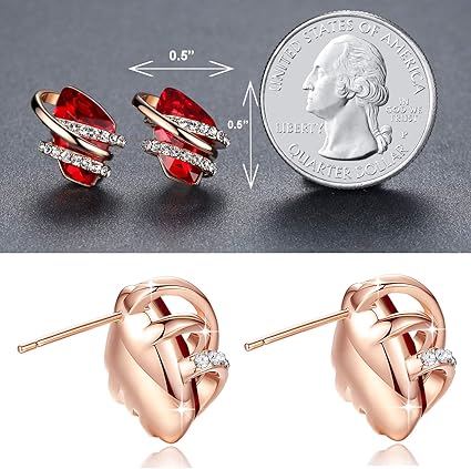 Infinity Love Heart Birthstone Earrings for Women, Crystal Stud Earrings with Healing Stones, Allergy-Free Jewelry for Women with Gift Box, Silver-tone Birthstone Crystals Earrings-01-January July Birthstone-Ru Red