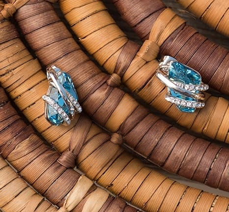 Infinity Love Heart Birthstone Earrings for Women, Crystal Stud Earrings with Healing Stones, Allergy-Free Jewelry for Women with Gift Box, Silver-tone Birthstone Crystals Earrings-03-March December Birthstone-Aquamarine Blue