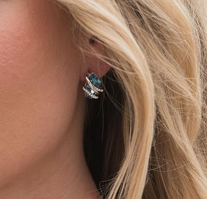 Infinity Love Heart Birthstone Earrings for Women, Crystal Stud Earrings with Healing Stones, Allergy-Free Jewelry for Women with Gift Box, Silver-tone Birthstone Crystals Earrings-03-March December Birthstone-Aquamarine Blue