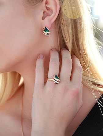 Infinity Love Heart Birthstone Earrings for Women, Crystal Stud Earrings with Healing Stones, Allergy-Free Jewelry for Women with Gift Box, Silver-tone Birthstone Crystals Earrings-05-May Birthstone-Emerald Green