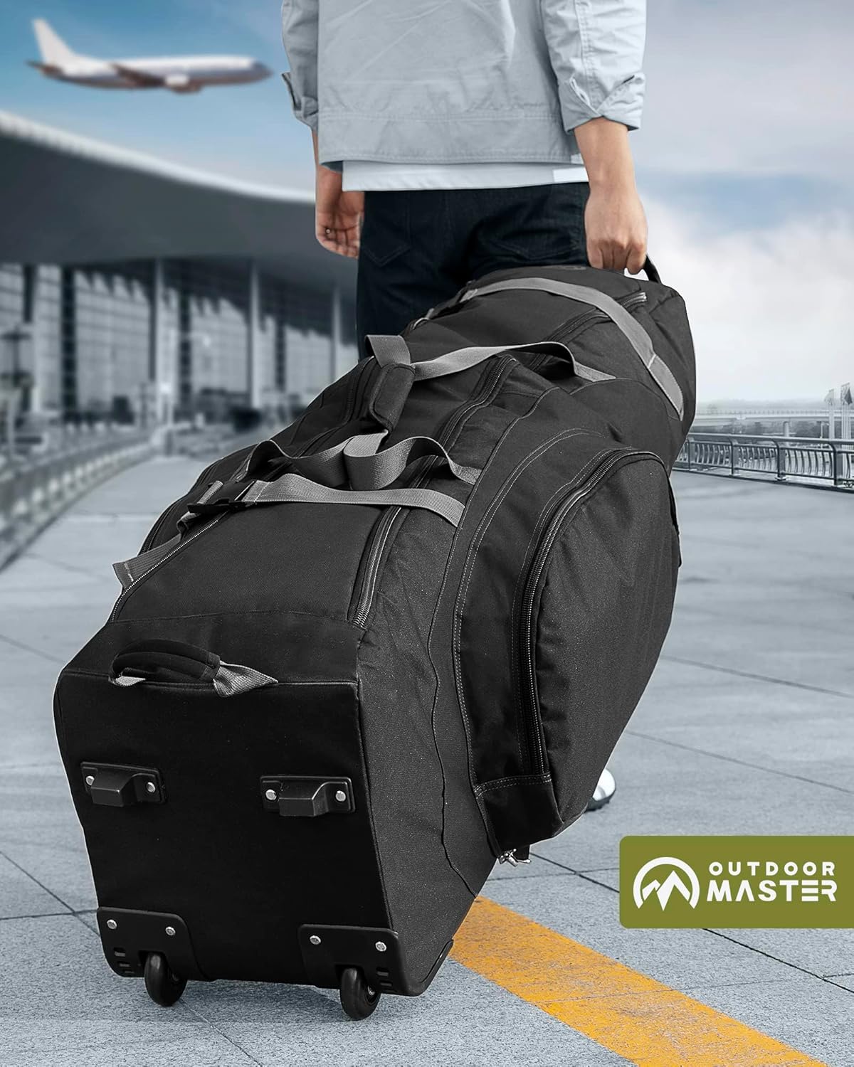 OutdoorMaster Padded Golf Club Travel Bag with Wheels, 900D Heavy Duty Oxford Waterproof -Alligators-Black