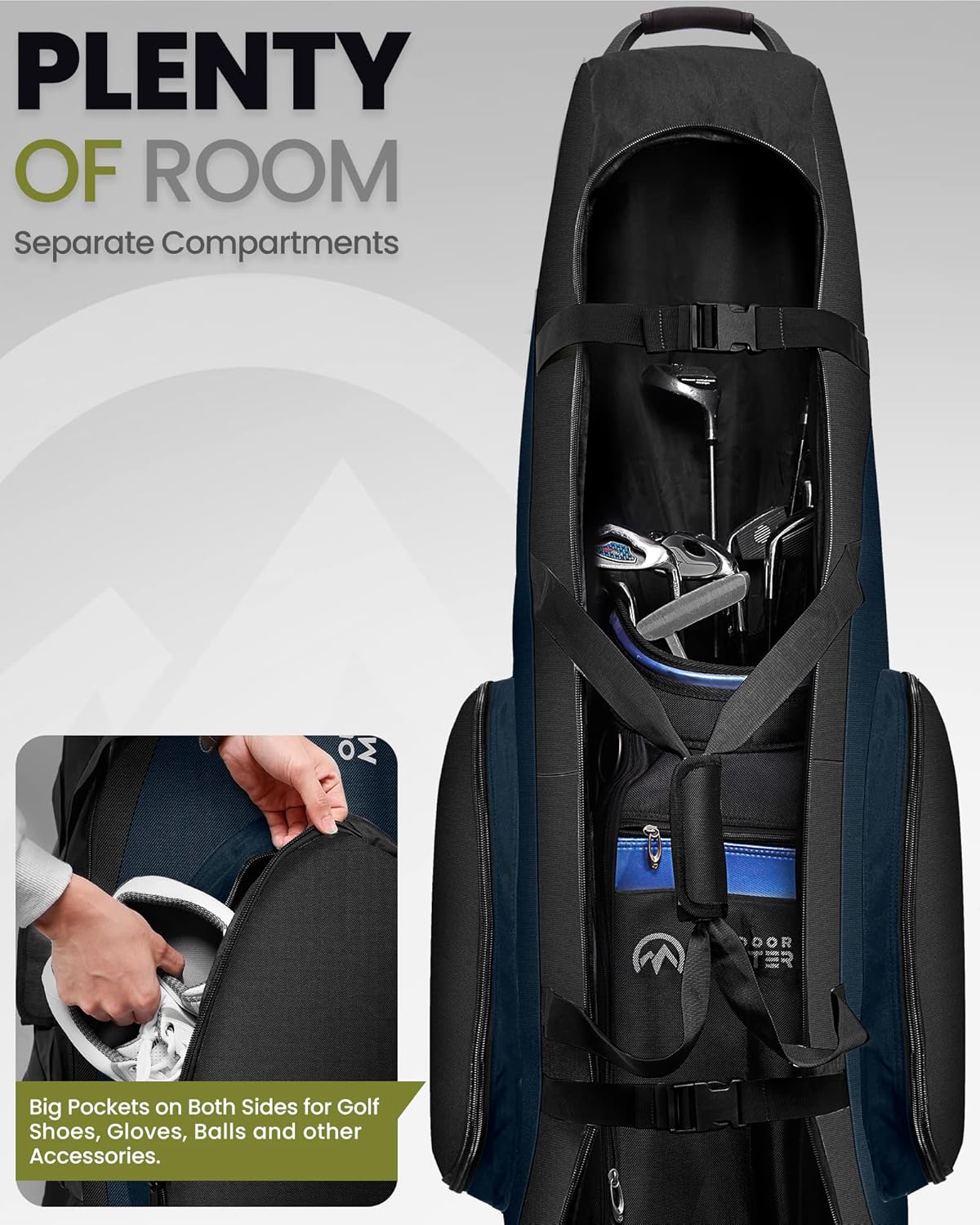 OutdoorMaster Padded Golf Club Travel Bag with Wheels, 900D Heavy Duty Oxford Waterproof -Alligators-Blue