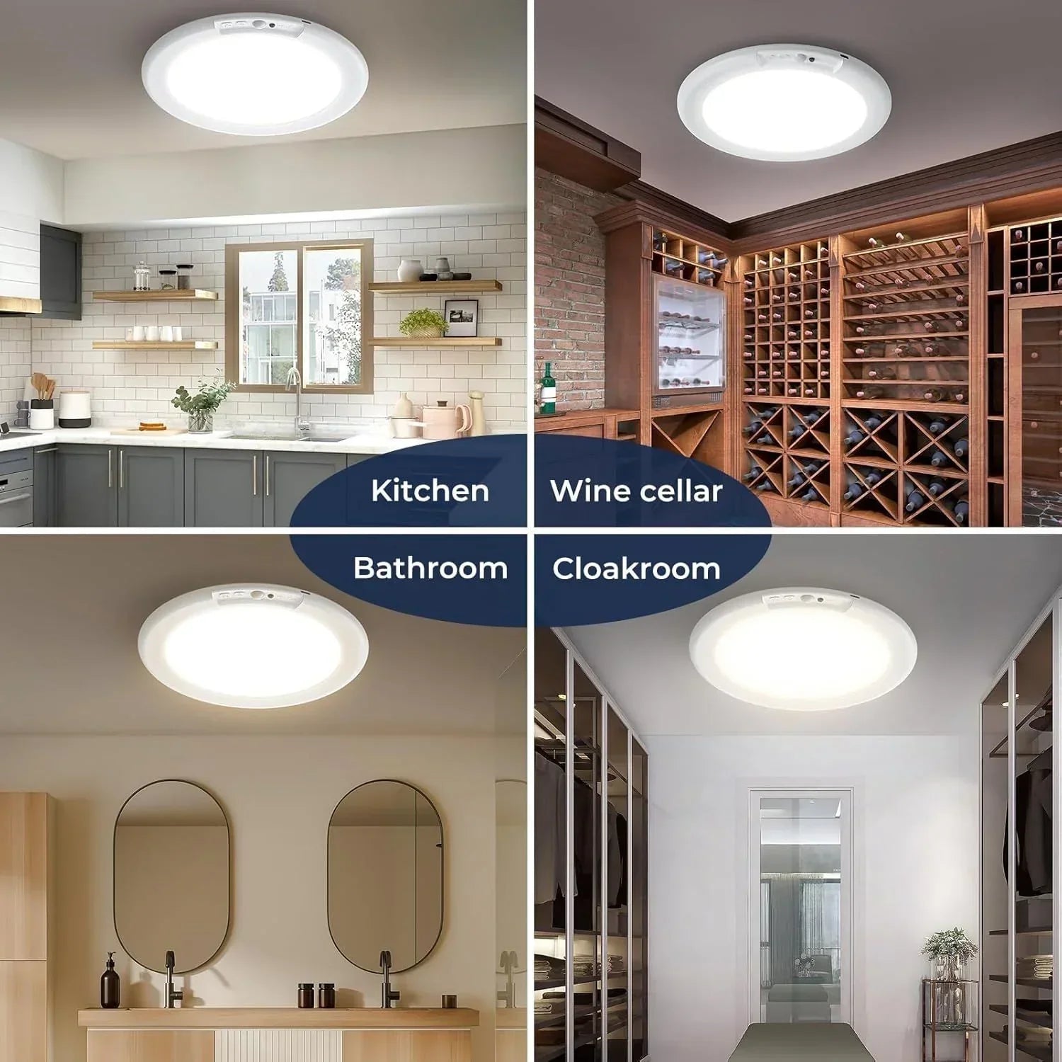 Rechargeable Motion Sensor Ceiling Light with Remote, Battery Ceiling Light Wireless, 3 Colors Dimmable Indoor Overhead LED Lights for Closet Shower Pantry Shed Hallway Porch