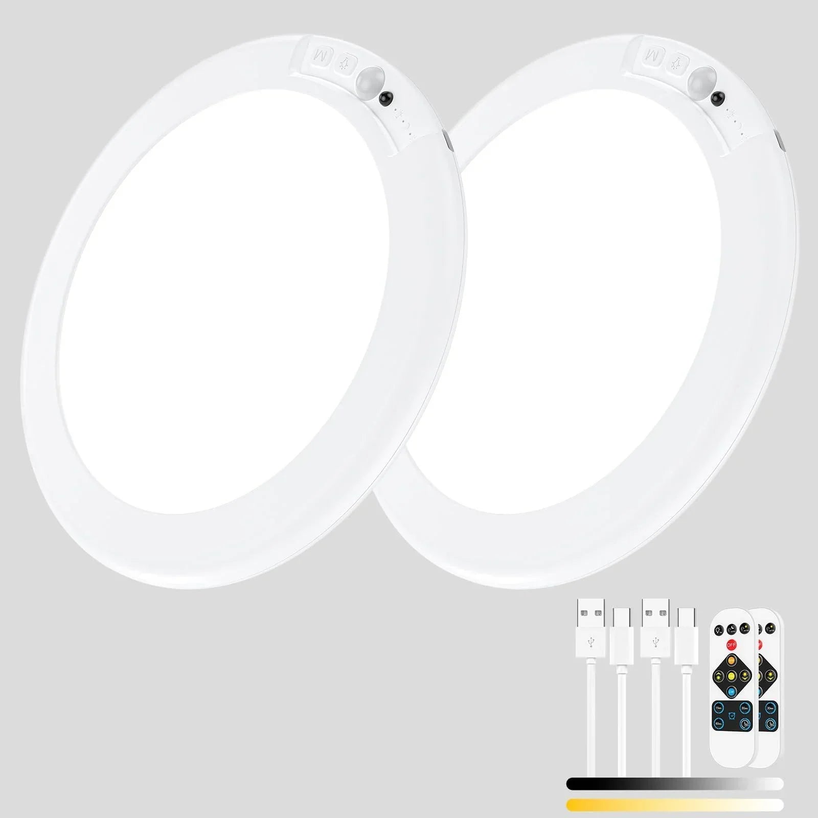 2 Pack Magnetic Wireless Ceiling Light, Rechargeable Battery Operated Ceiling Light wiht Remote, Ultra-Thin Motion Sensor Shower Lamp for Bathroom Closet Porch